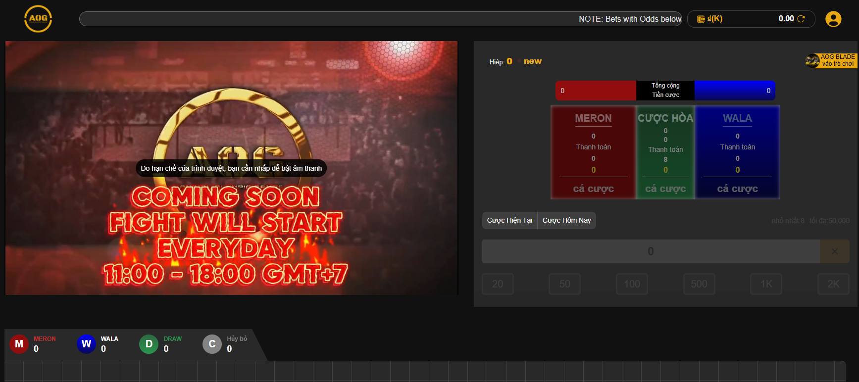 Người chơi có thể đặt cược vào 3 cửa là Meron, Wala và cược hòa tại sảnh đá gà DR88