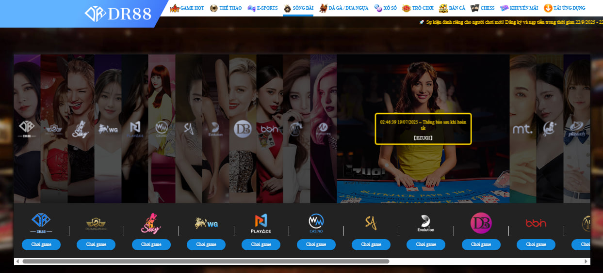 Sảnh DR88 với các nhà cung cấp DG, WM, SA, BBIN