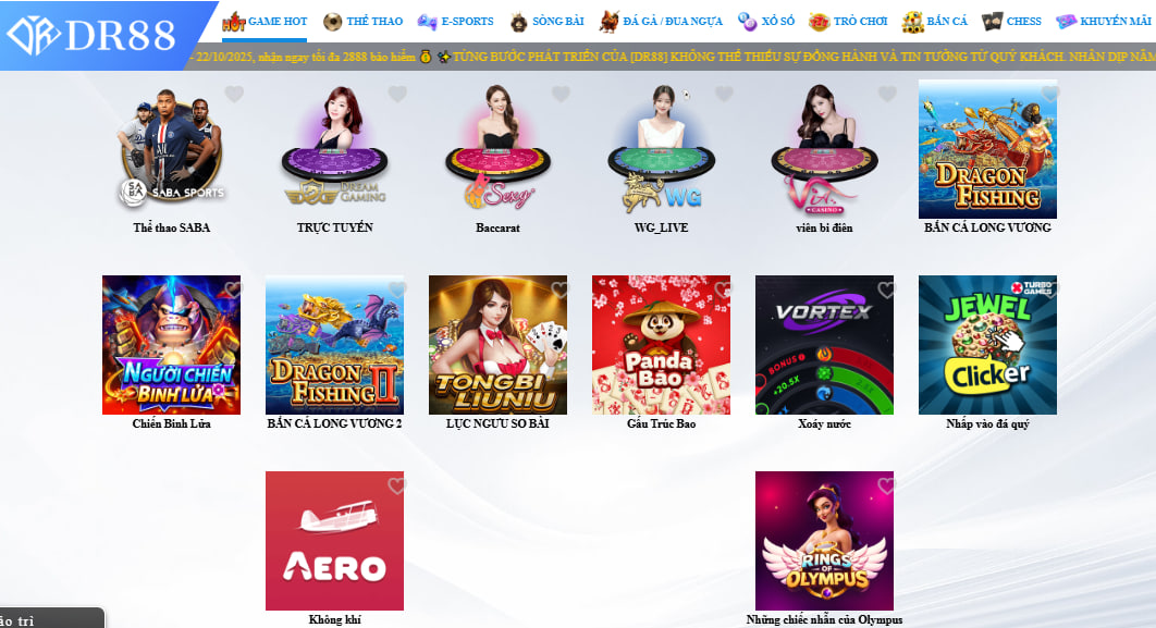 DR88 sở hữu kho trò chơi đổi thưởng khổng lồ với hơn 1000+ thể loại trò chơi khác nhau